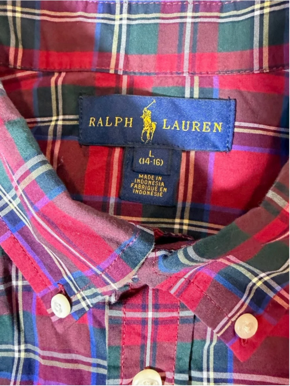 Ralph Lauren Kids Large 14-16 Red Tartan Plaid Button Down Shirt Preppy